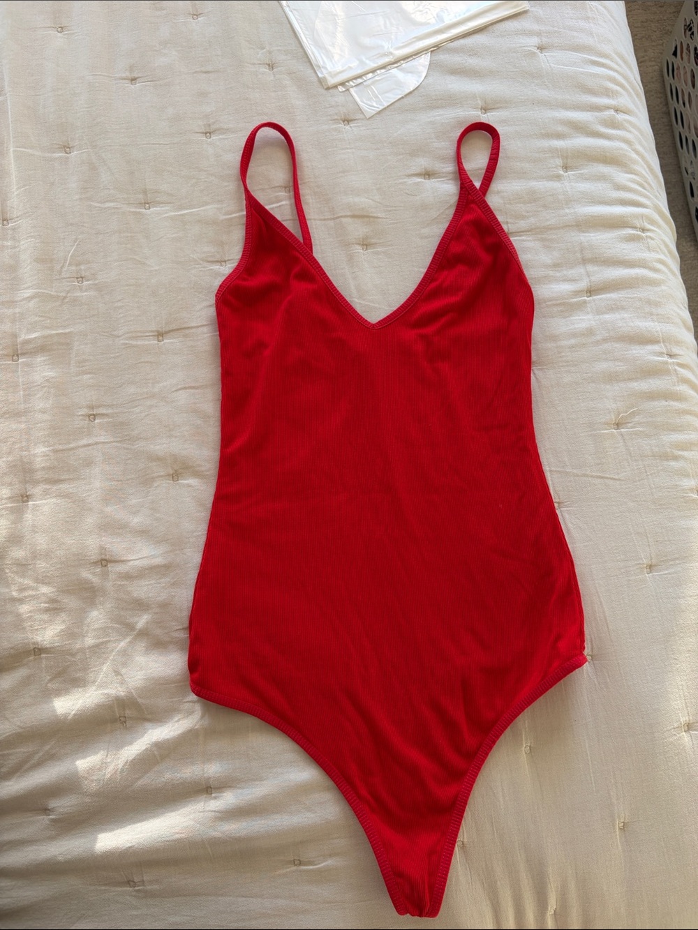 Talula Vibrant Red V-Neck Slim Strap Bodysuit